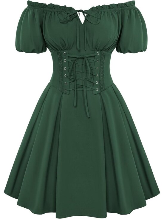 Dresses & Skirts - Women's Olive Renaissance Costume Corset Dress Mini Off Shoulder Fairy Dresses